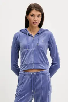 Juicy Couture bluza din velur culoarea bej, cu gluga, cu imprimeu, JCWAS225306 imagine