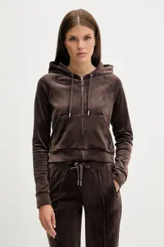 Juicy Couture bluza din velur culoarea maro, cu gluga, uni, JCWAS225306 imagine