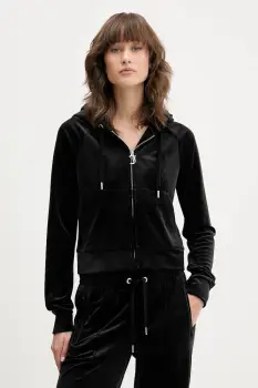 Juicy Couture bluza din velur culoarea negru, cu gluga, uni, JCWAS225306 imagine
