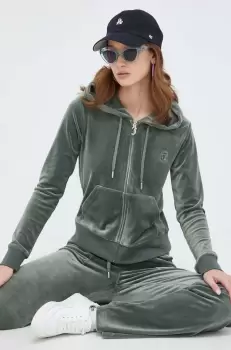 Juicy Couture bluza din velur culoarea verde, cu gluga, neted imagine