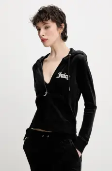 Juicy Couture bluza din velur ROBERTSON CAVIAR femei, culoarea negru, cu imprimeu, JCBAS125805 imagine