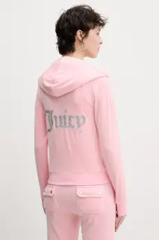 Juicy Couture bluza din velur ROBERTSON CAVIAR femei, culoarea roz, cu imprimeu, JCBAS125805 imagine