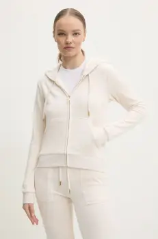 Juicy Couture bluza din velur ROBERTSON GOLD culoarea bej, cu gluga, melanj, JCAP176G imagine