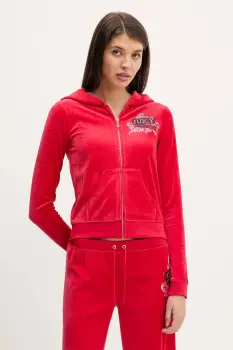 Juicy Couture bluza din velur Wrap You Up culoarea rosu, cu gluga, cu imprimeu, JCNAS126451 imagine