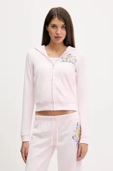 Juicy Couture bluza din velur Wrap You Up culoarea roz, cu gluga, cu imprimeu, JCNAS126451 imagine