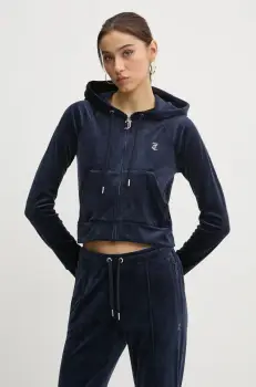 Juicy Couture bluza femei, culoarea albastru marin, cu gluga, cu imprimeu, JCWA122001 imagine