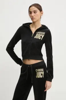 Juicy Couture bluza femei, culoarea negru, cu gluga, cu imprimeu, JCGAS125001 imagine