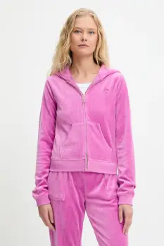 Juicy Couture bluza HERITAGE ROBYN HOODIE culoarea roz, cu gluga, cu imprimeu, JCSEBJ007G imagine