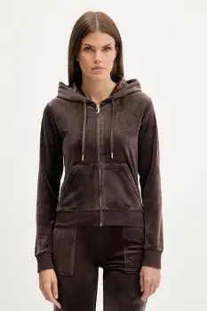 Juicy Couture bluza ROBERTSON HOODIE culoarea bej, cu gluga, cu imprimeu, JCAP176G imagine