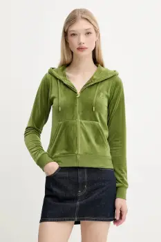 Juicy Couture bluza ROBERTSON HOODIE culoarea verde, cu gluga, cu imprimeu, JCAP176G imagine