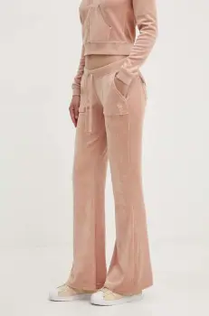 Juicy Couture pantaloni de trening din velur CAISA culoarea bej, neted, JCSEBJ008 imagine