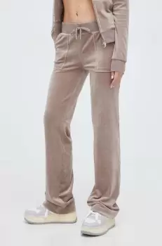 Juicy Couture pantaloni de trening din velur culoarea bej, neted imagine