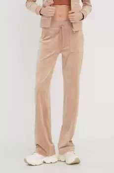 Juicy Couture pantaloni de trening din velur culoarea bej, neted imagine