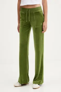 Juicy Couture pantaloni de trening din velur culoarea verde, uni, JCSEBJ001G imagine