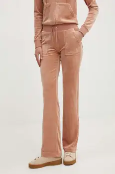 Juicy Couture pantaloni de trening din velur DEL RAY GOLD culoarea bej, neted, JCAP180G imagine