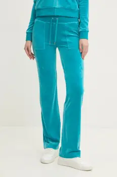 Juicy Couture pantaloni de trening din velur DEL RAY PANT culoarea verde, neted, JCAP180 imagine