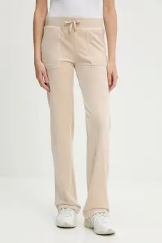 Juicy Couture pantaloni de trening din velur DEL RAY POCKETED PANT culoarea bej, uni, JCAP180G imagine
