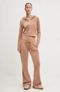 Juicy Couture pantaloni de trening din velur HERITAGE CROWN CAISA LOW RISE PANT culoarea maro, cu imprimeu, JCGBJ224012 imagine