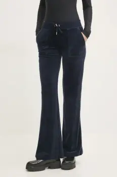 Juicy Couture pantaloni de trening din velur LAYLA POCKET LR culoarea bleumarin, uni, JCSEBJ001 imagine
