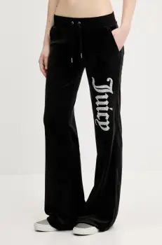 Juicy Couture pantaloni de trening din velur pentru copii LAYLA CAVIAR femei, culoarea negru, cu imprimeu, JCBBJ125806 imagine