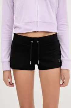 Juicy Couture pantaloni scurti BOOTY SHORT culoarea negru, cu imprimeu, high waist, JCWHS225303 imagine
