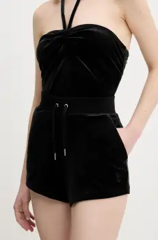Juicy Couture pantaloni scurti de catifea EVE POCKET femei, culoarea negru, uni, medium waist, JCBHS224801 imagine