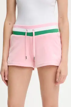 Juicy Couture pantaloni scurti VELOUR STRIPE BOOTY SHORT culoarea roz, cu imprimeu, high waist, JCWHS225354 imagine