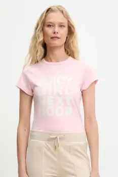 Juicy Couture tricou JUICY GIRL NEXT DOOR HILTON T-SHIRT culoarea roz, JCNCT225457 imagine