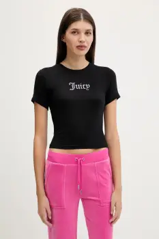 Juicy Couture tricou SHEER FITTED TEE culoarea negru, JCWCT225301 imagine
