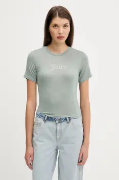 Juicy Couture tricou SHEER FITTED TEE culoarea verde, JCWCT225301 imagine