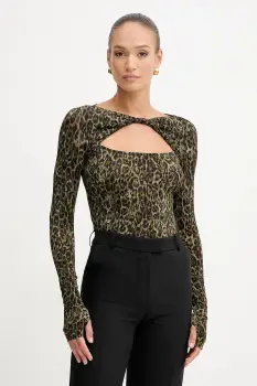 Just Cavalli bluza culoarea maro, cu model, 79PAH618 JS496 imagine