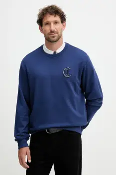 Just Cavalli hanorac de bumbac culoarea bleumarin, cu imprimeu, 79OAIT07 CF500 imagine