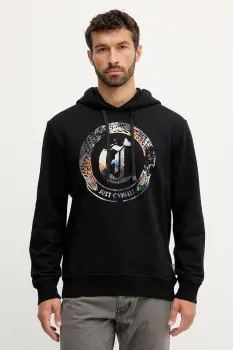 Just Cavalli hanorac de bumbac culoarea negru, cu gluga, cu imprimeu, 79OAIE01 CF100 imagine