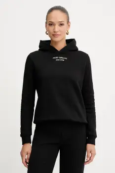 Just Cavalli hanorac de bumbac culoarea negru, cu gluga, cu imprimeu, 79PAIT01 CF502 imagine