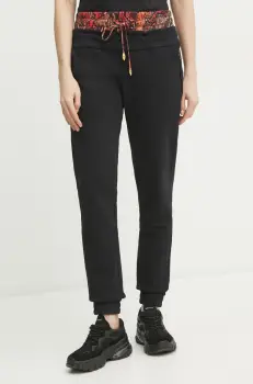 Just Cavalli pantaloni de trening femei, culoarea negru, cu imprimeu, 78PAAE01 CF100 imagine