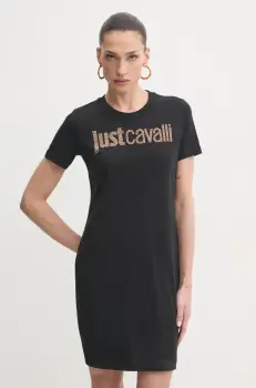 Just Cavalli rochie din bumbac culoarea negru, mini, mulata, 78PAOE15 CJ110 imagine
