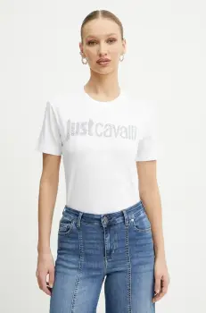 Just Cavalli tricou din bumbac culoarea alb, 78PAHE12 CJ110 imagine