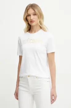 Just Cavalli tricou din bumbac culoarea alb, 78PAHT05 CJ500 imagine