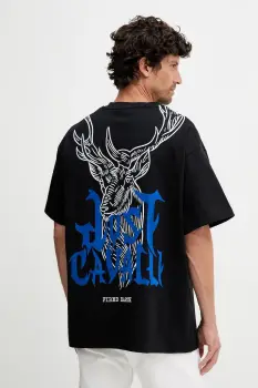 Just Cavalli tricou din bumbac culoarea negru, cu imprimeu, 79OAHE14 CJ118 imagine