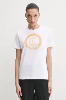 Just Cavalli tricou din bumbac femei, culoarea alb, 78PAHE13 CJ110 imagine
