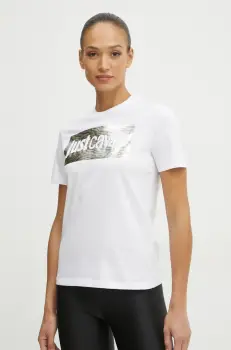 Just Cavalli tricou din bumbac femei, culoarea alb, 78PAHT15 CJ500 imagine