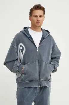 K+LUSHA hanorac de bumbac barbati, culoarea gri, cu gluga, cu imprimeu, KLAPOLLOTJ008PX imagine