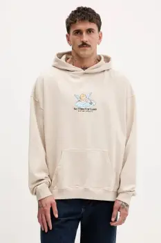 Kaotiko hanorac de bumbac culoarea bej, cu gluga, cu imprimeu, AR014-01-G002 imagine