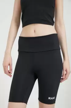 Karl Kani pantaloni scurti femei, culoarea negru, cu imprimeu, high waist imagine