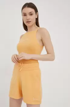 Karl Kani pantaloni scurti femei, culoarea portocaliu, neted, high waist imagine