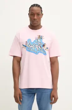 Karl Kani tricou din bumbac barbati, culoarea roz, cu imprimeu, 60300351 imagine