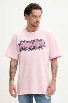 Karl Kani tricou din bumbac barbati, culoarea roz, cu imprimeu, 60300354 imagine