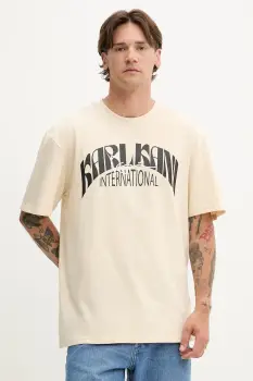 Karl Kani tricou din bumbac culoarea bej, cu imprimeu, PD00005360 imagine