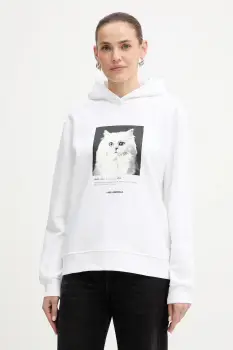 Karl Lagerfeld bluza culoarea alb, cu gluga, cu imprimeu, B1W20012 imagine