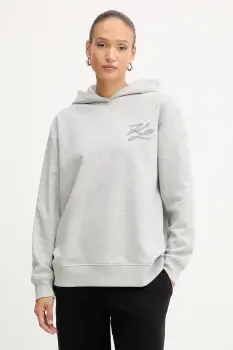Karl Lagerfeld bluza culoarea gri, cu gluga, cu imprimeu, A4W20031 imagine